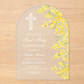 Mimosa Flowers Arch First Communion Acryleinladungen (Vorderseite)