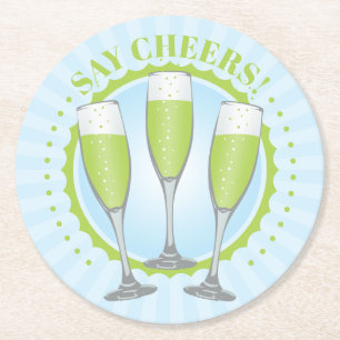 Mimosa Green Champagne Glass Round Paper Untersetz Runder Pappuntersetzer