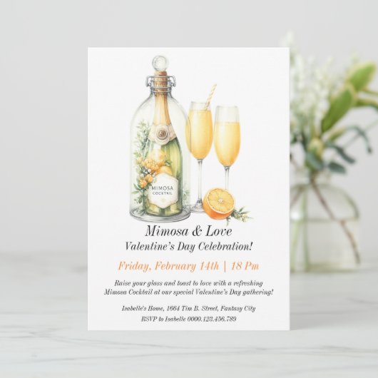 Mimosa & Liebe - Valentinstag Einladung (Stehend Vorderseite)