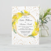 Mimosa Lush Blume Wreath Wedding Einladung (Stehend Vorderseite)