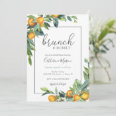 Mimosa Orange Brunch and Bubbly Brautparty Einladung (Stehend Vorderseite)