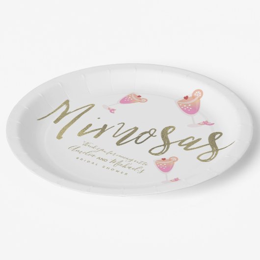 Mimosa Pink Brautparty Danke Confetti Pappteller (Schrägansicht)