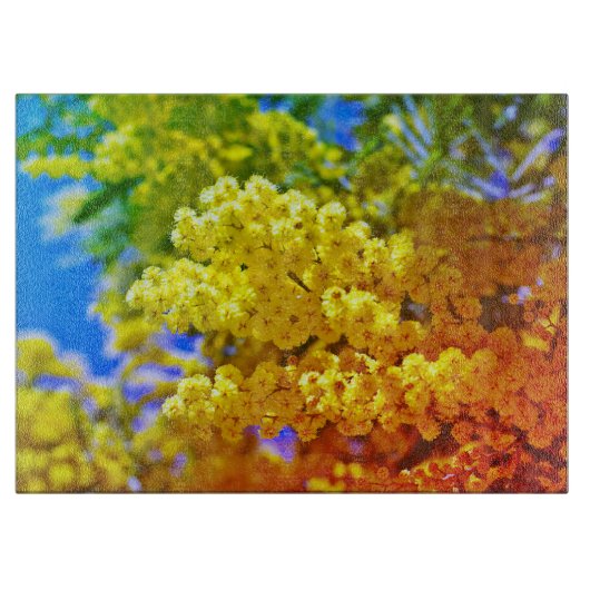 Mimosa Schneidebrett mit surrealistischen Farben (Vorderseite)