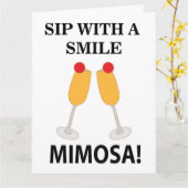 Mimosa Sip mit einem lächelnden Mimosa Karte (Gelbe Blume)