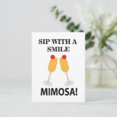 Mimosa Sip mit einem lächelnden Mimosa Postkarte (Stehend Vorderseite)
