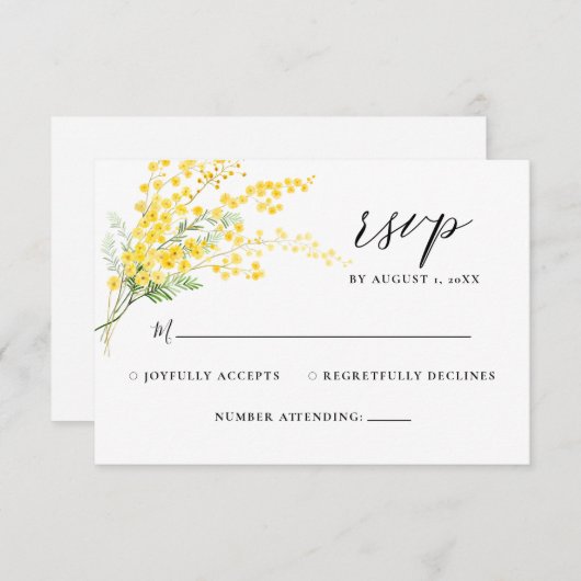Mimosa Spring Flowers Yellow Floral Wedding RSVP (Vorne/Hinten)
