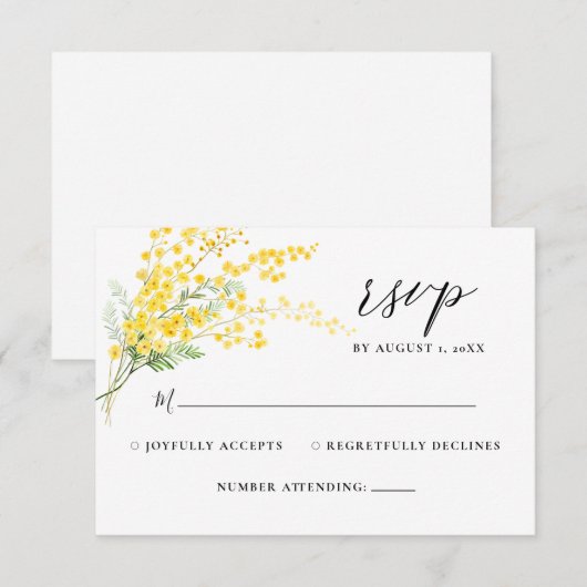 Mimosa Spring Flowers Yellow Floral Wedding RSVP Karte (Vorne/Hinten)