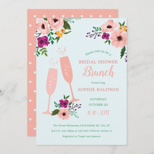 Mimosa und Blume Brunch und Bubbles Brautparty Einladung (Vorne/Hinten)