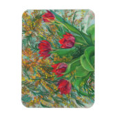 Mimosa und Tulips, Frühlingsblumen, Blumengemälde Magnet (Vertikal)