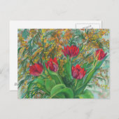 Mimosa und Tulips, Frühlingsblumen, Blumengemälde Postkarte (Vorne/Hinten)