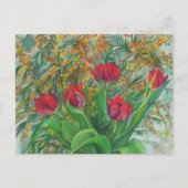 Mimosa und Tulips, Frühlingsblumen, Blumengemälde Postkarte (Vorderseite)