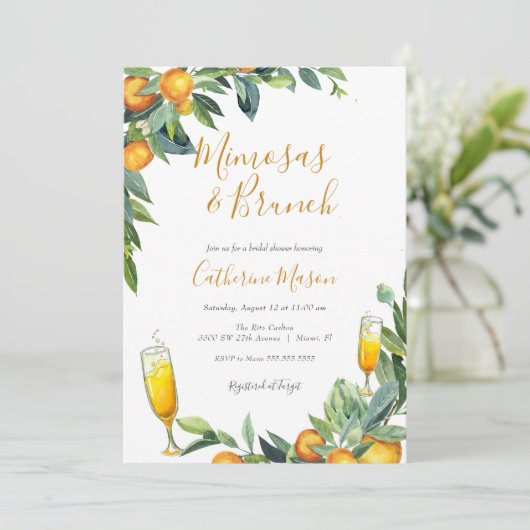 Mimosas-Brautparty Einladung (Stehend Vorderseite)