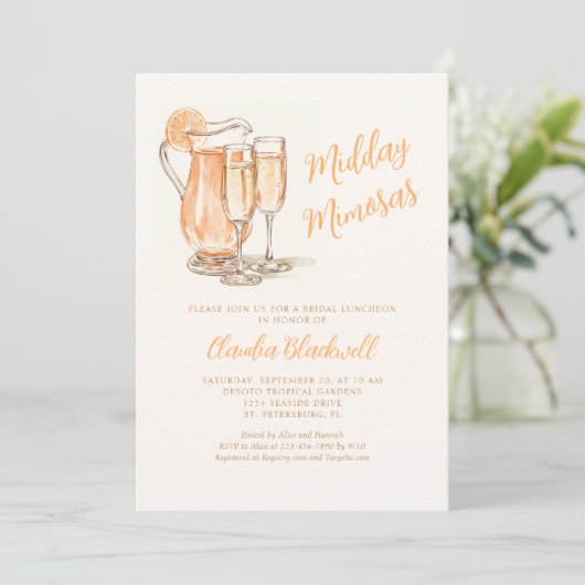 Mimosas Bridal Luncheon Dusche Einladung (Stehend Vorderseite)