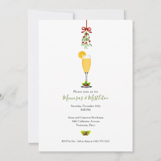 Mimosas und Mistletoe Weihnachtsfeier Einladung (Vorderseite)