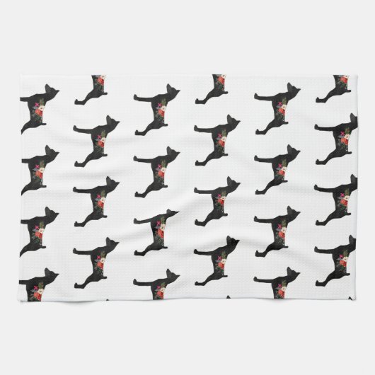 Min Button C Hund Rasse Boho Silhouette Geschirrtuch (Horizontal)