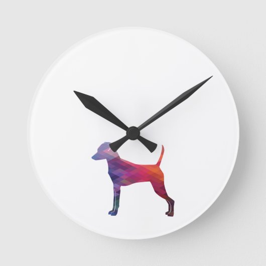 Min Button Hund Rasse Geo Silhouette Lila Runde Wanduhr (Vorderseite)