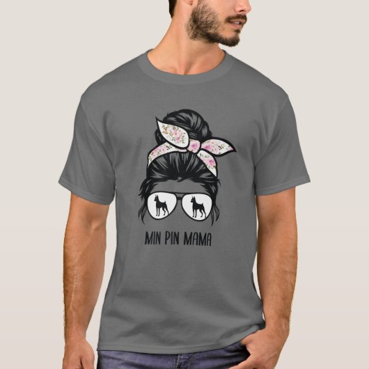 Min Button Mama Messy Bun Haare Brille Miniatur Pi T-Shirt (Vorderseite)