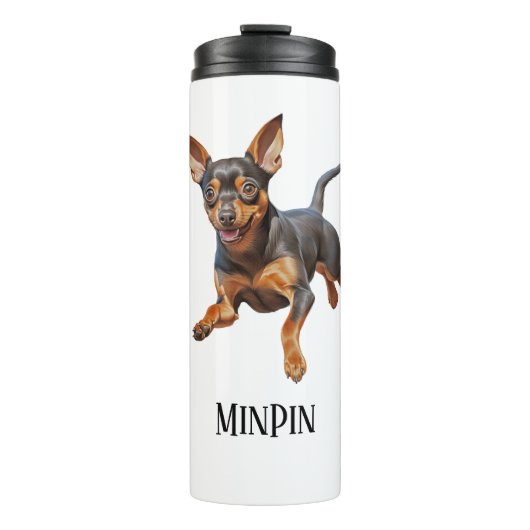 Min Button Minipinscher Mininpin Welpenhund glückl Thermosbecher (Vorderseite)