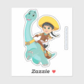 Min & Closing | Happy Cowgirl & Brontosaurus Ride Aufkleber (Blatt)