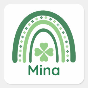 Mina Name Clover Boho Rainbow Quadratischer Aufkleber
