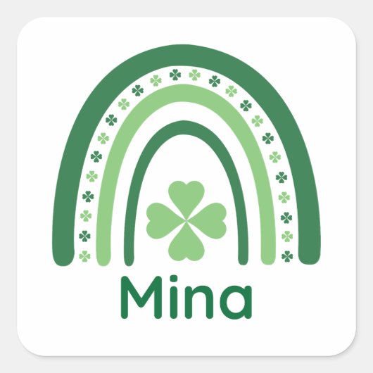 Mina Name Clover Boho Rainbow Quadratischer Aufkleber (Vorderseite)