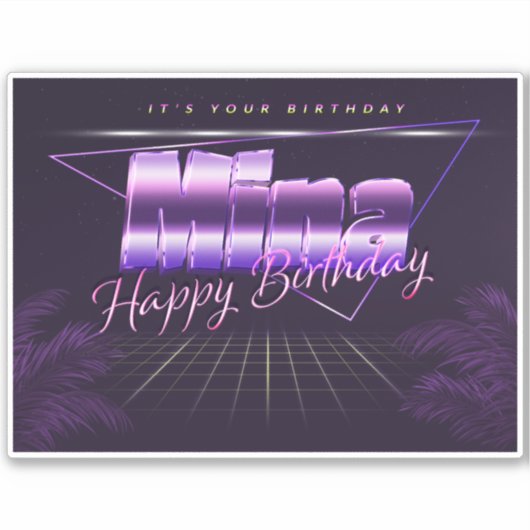 Mina Name Vorname lila retro Sticker Geburtstag (Vorderseite)