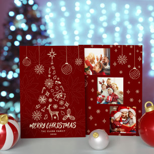 Minamalist Dark Red Christmas Tree 3 Foto Collage Feiertagskarte