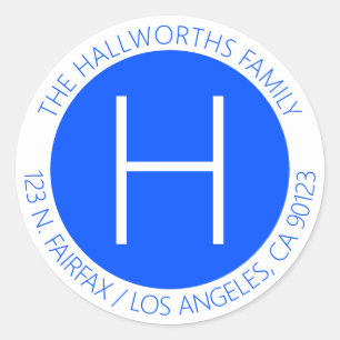 Minamalist Moderne blaue und weiße Rücksendeadress Runder Aufkleber