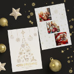 Minamalist White Christmas Tree 3 Foto Collage Folien Feiertagskarte<br><div class="desc">Dieses Design besticht durch eine minamalistische Weihnachtsbaumsilhoutte aus Weihnachtsbildern wie Schneeflocken, Heilige und Beeren, Rentiere, Glocken, Bonbons und vieles mehr. Sie können den gesamten Text anpassen. Auf der Rückseite ist ein 3-Foto-Collage Layout, wo Sie Ihre eigenen Fotos hochladen können. Sie können den Creator-Guthaben entfernen, um sicherzustellen, dass Ihre Fotos nicht...</div>