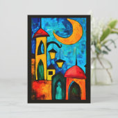 Minarets & Mondlicht Ramadan Geometrische Moscheen Einladung (Stehend Vorderseite)