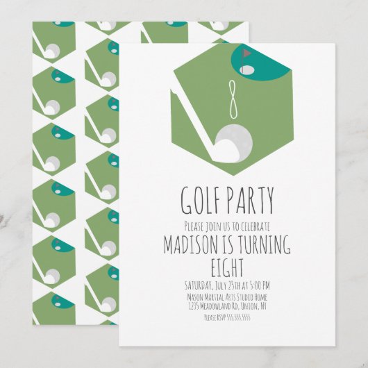 Minature Golf Ball Court Geburtstagsparty Einladun Einladung (Vorne/Hinten)