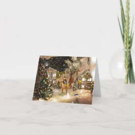 Minature Snowy Village Weihnachtskarte Feiertagskarte