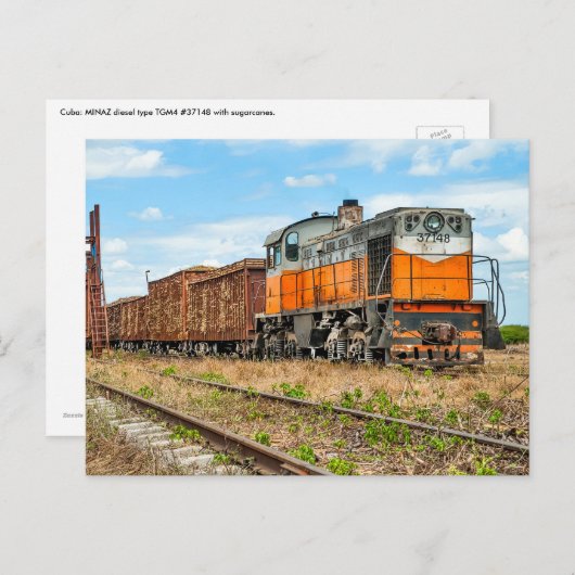 MINAZ Diesel in Kuba mit Zuckerrohr. Postkarte (Vorne/Hinten)
