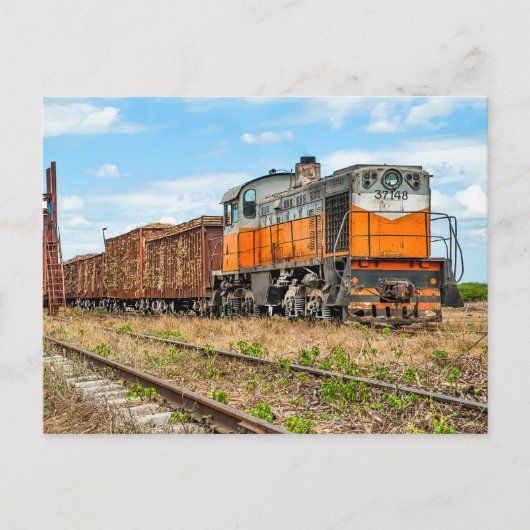 MINAZ Diesel in Kuba mit Zuckerrohr. Postkarte (Vorderseite)