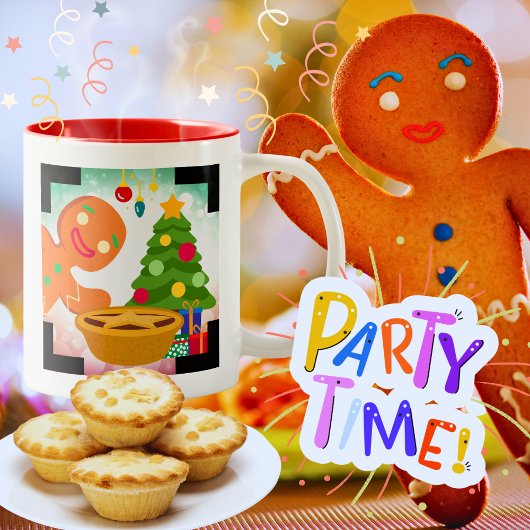 Mince Pie Photobombed by Gingerbread Man Zweifarbige Tasse