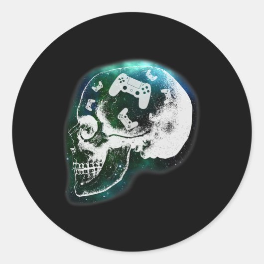 Mind Controller Skull Gaming Gamer Mens Boys Teens Runder Aufkleber (Vorderseite)