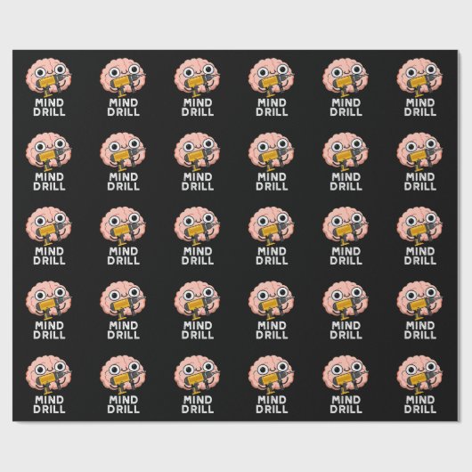 Mind Drill Funny Brain Tool Pun Dark BG Geschenkpapier (Flach)
