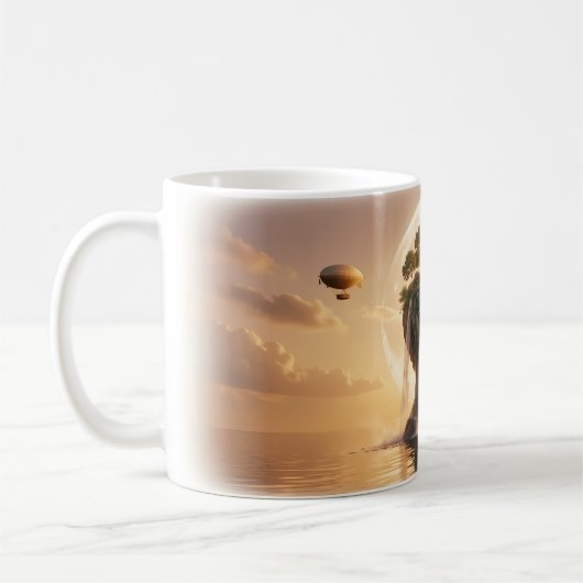 Mind Island Wasserfall Gemütliches Haus Luftschiff Kaffeetasse (Links)