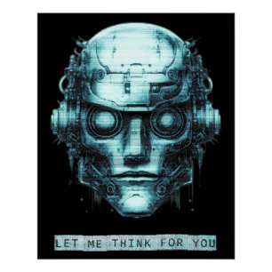 Mind Kontrolle Cyberpunk Robot Blue Grunge Poster