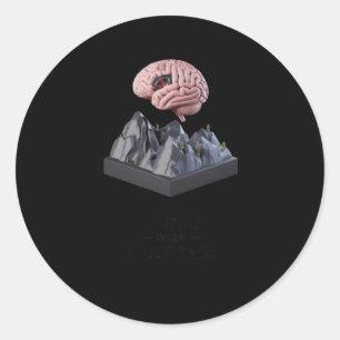 Mind Over 3d Brain and Mountain Sculpture Poster S Runder Aufkleber