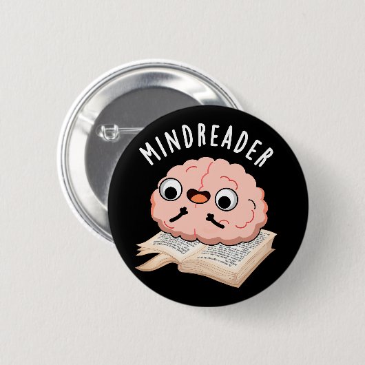 Mind Reader Funny Brain Pun Dark BG Button (Vorne & Hinten)