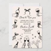 Mindest Handgezeichnete „Prost aufs neue Jahr“-Par Einladung (Vorderseite)