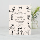 Mindest Handgezeichnete "Prost aufs neue Jahr" Par Einladung (Stehend Vorderseite)