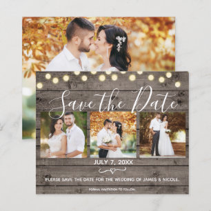 Mindest Rustikale Holz & Lichter Foto Save-the-Dat