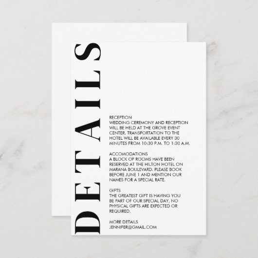 Mindestangaben zur Hochzeit Begleitkarte (Vorne/Hinten)