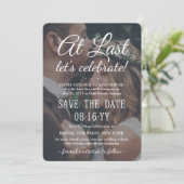 Mindestens 2 Foto einfache Overlay-Hochzeitsfeier Save The Date (Stehend Vorderseite)