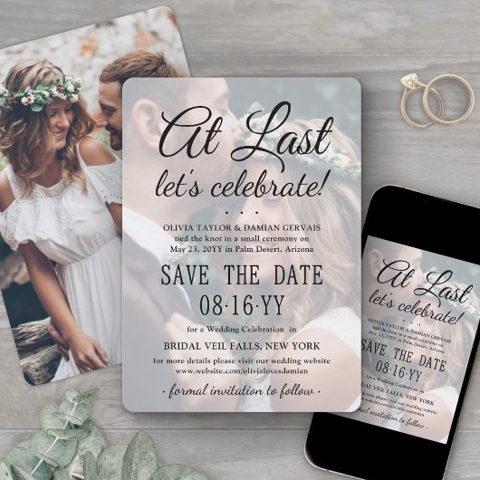 Mindestens 2 Foto einfache Overlay-Hochzeitsfeier Save The Date