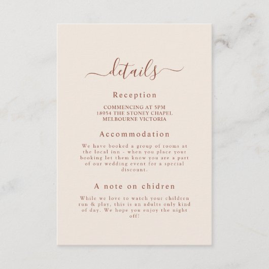 Mindestkarte für die Hochzeitdetails Begleitkarte (Vorderseite)