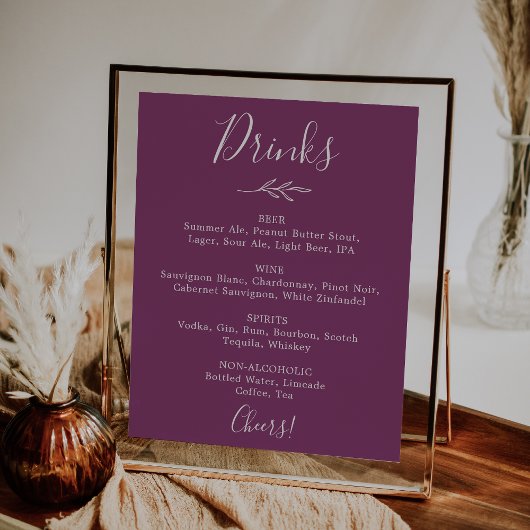 Mindestleaf | Berry Lila Wedding Drinks Menu Poster