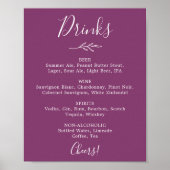 Mindestleaf | Berry Lila Wedding Drinks Menu Poster (Vorne)